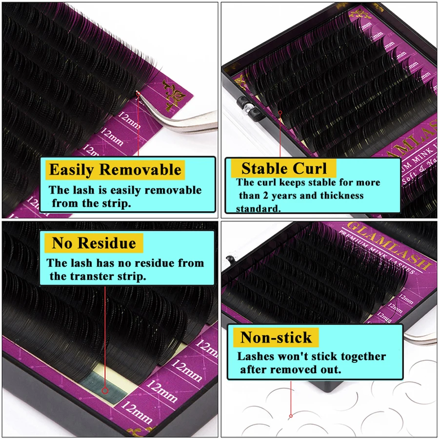 GLAMLASH wholesale 16Rows High - Eyelash Extension Single Lash review and price
